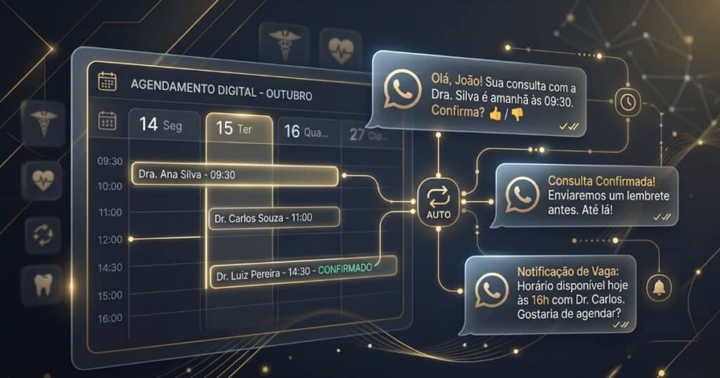 Agenda digital integrada ao WhatsApp com Secretária IA automatizando agendamentos para clínicas.